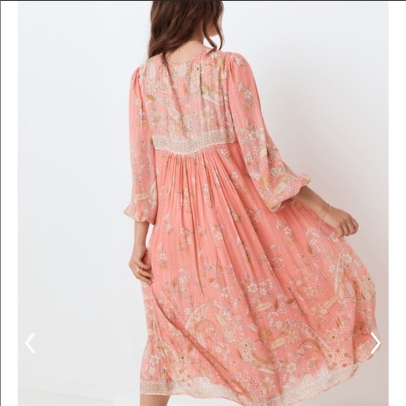 Boho Gypsy Hendrix Floral Pink Peasant Dress Gown hippie free spirit bohemian L - Picture 12 of 14